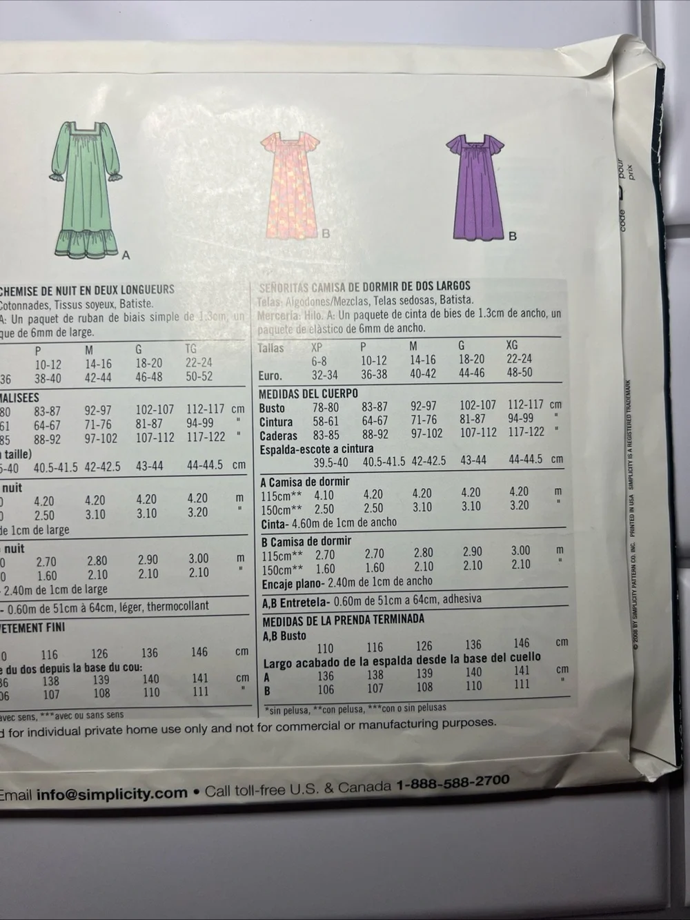 Simplicity 2731 Sewing Pattern Size A Opened Complete